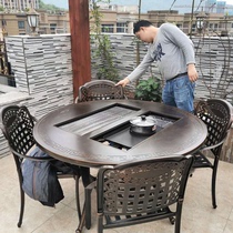 Outdoor Table And Chairs Patio Outdoor Leisure Table And Chairs Electric Carbon Dual-use Barbecue Oven Open-air Courtyard Garden Combined Iron Art