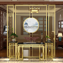 New Chinese entry screen partition living room decoration stainless steel hotel Hall entrance metal hollow wall light luxury
