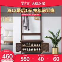 Solid Wood hanger shoe cabinet integrated floor bedroom home living room shoe bench clothes rack door shoe rack