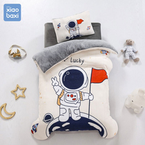 Double-sided milk velvet padded kindergarten quilt set of three cotton children baby bedding coral fleece winter