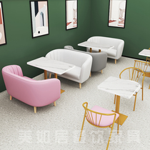 Milk tea shop dining table chair package combination simple coffee shop four table leather sofa deck commercial