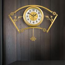 New Chinese home pure copper bell table Living room China Wind clock modern light extravagant atmosphere personality quartz muted hanging clock