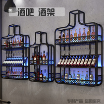 Bar bar wine cabinet Wall-mounted industrial wind wine rack Restaurant creative wall shelf Against the wall luminous Wrought iron wine cabinet