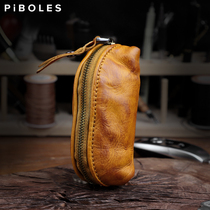 Head layer Implanted Cow Leather Car Key Bag Men And Women Personality Versatile Zero Wallet Handmade Retro Genuine Leather storage bag