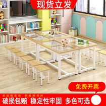 Toddler Painting Fine Arts Table Training tempered glass Handmade class table and chairs Primary school Students Tutoring Class Color Painting Room Table