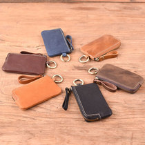 Subart] Head layer Bull Leather Zipper Hanging Buckle Minimalist Door Fasting Key Car Key Car Key Bag Retro Genuine Leather Zero Wallet