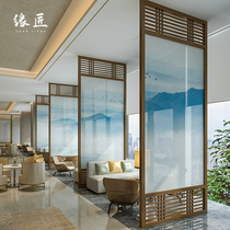 New Chinese style solid wood screen partition porch living room hotel lobby tea room Chinese style landscape semi-transparent combination seat screen