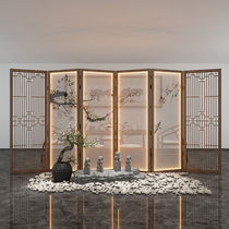 New Chinese wooden folding screen partition Entrance living room Office Hotel solid wood screen Brake hall Creative seat screen