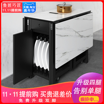 Small apartment folding table space-saving tempered glass dining table and chair combination solid wood Nordic retractable home dining table