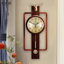 New Chinese wall clock Household wall clock watch Rosewood copper Simple fashion silent radio clock Quartz clock Living room