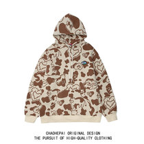 Tide and brand Japanese fun cartoon animals full of graffiti hooded sweater men and women couples loose simple jacket