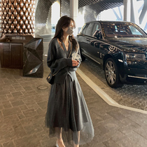 Early autumn 2021 New Salt high-end sense Hong Kong style retro Foreign Air Age age slim sweater skirt two-piece suit