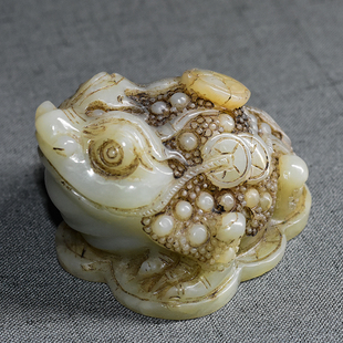 清代 老和田玉三足金蟾蜍招财进宝摆件 古玉老玉古玩