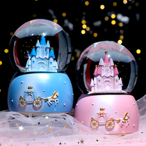Castle Crystal ball Music box Rotating Sky City Music box Luminous with snowflake ornaments Glass ball fantasy