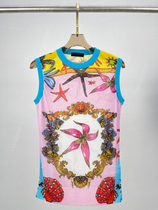 2021 summer new fashion starfish print round neck sleeveless thin mulberry silk top aged Joker vest female