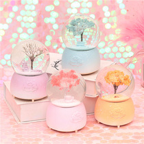 Creative cherry blossom flowers Four Seasons floating snowflakes crystal ball music box cherry blossom music box Christmas birthday gift