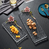Enamel crystal glass creative fruit plate ornaments rattan light luxury high-end home living room Square fruit snack plate