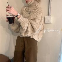 Retro Hong Kong Flavor Fall Winter 2022 New Japanese Lazy Wind Thickened French High Neck Short Twist Knitted Sweater Women