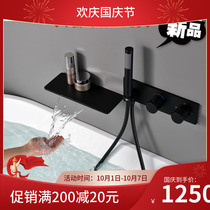 German embedded wall bathtub side faucet thermostatic shower set black two-function handheld nozzle booster