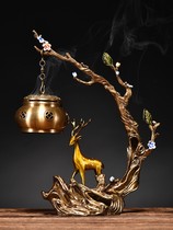 Pure copper incense burner household indoor Bluetooth audio hanging stove large sika deer sandalwood incense burner to attract wealth ornaments