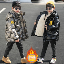 Boys cotton clothing winter season thickened medium and long section 2022 new boy down cotton coat plus velvet childrens cotton jacket