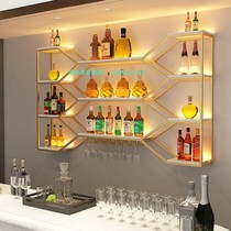 Restaurant wall-mounted wine rack with light wine cabinet Bar bar wall Hotel bar storage Industrial wind wall-mounted Wrought iron wine cabinet
