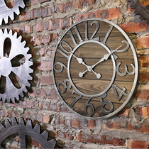 European retro creative Big Wood clock American industrial nostalgic wall-mounted clock living room idyllic bedroom round