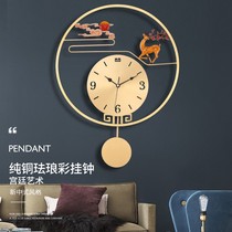 New Chinese pure copper hanging bell quartz clock table living room idea light lavish home hanging wall decoration hanging table silent clock