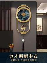 New Chinese light extravagant hanging clock living room home fashion modern personality clock clock hanging wall atmosphere pure copper quartz clock
