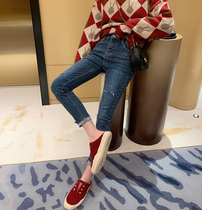 Q high waist jeans women's 2019 winter new Korean slim and fashionable versatile pencil cropped pants