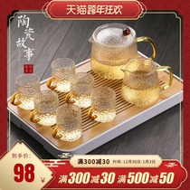 Complete set of glass tea set home kung fu tea set tea cup office hammer Tea Teapot small set tea tray