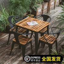 American wrought iron leisure open-air courtyard garden cafe milk tea shop outdoor balcony anticorrosive wood dining table and chair combination