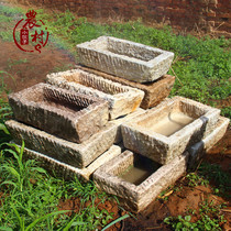 Old stone trough fish tank fish farming stone flower pot planting room balcony small stone trough running water combination folk pig trough cattle trough