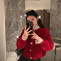 2021 New Port flavor retro chic red knitted sweater women winter academy style solid color high neck base shirt
