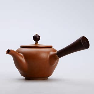 陶瓷 窑变复古侧把壶 手工黑檀木茶壶功夫茶具 日式泡茶茶器