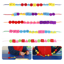 Kindergarten Regional Area Corner Handmade Toy Bag Wearing Rope Beads Threading Early Teaching Aids String Beads Homemade Cognition Shapes
