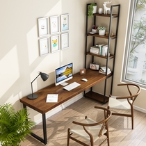 American solid wood desk with bookshelf combination Home computer desktop desk Long desk Bedroom wall workbench
