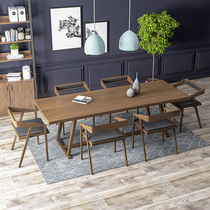 Nordic Solid Wood Modern Creative Home Dining Table Minima Rectangular Desk Creative Negotiation Table Log Bench