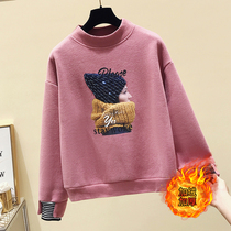 French fake two-piece vests women plus velvet 2021 autumn and winter new Korean version of loose semi-high collar pullover coat coat tide