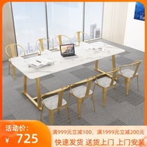 Nordic Marble Conference Table Light Lavish Rockboard 2 m Desk Tea Reception Negotiation Bench Table And Chairs Combination