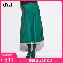 New dzzit plain ribbon strip gem green pleated skirt hem skirt 3A4S4031Q