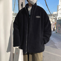 Black cashmere jacket in winter on both sides of the collar cotton coat Tide men loose bf lazy wind thickened warm cotton suit