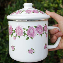 Thickened large enamel cup with lid Water cup Instant noodles enamel tea tank Nostalgic enamel milk cup Heated tea cup Mouth cup