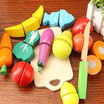 Wooden fruits and vegetables hook and loop chicao toys barrel boys and girls baby house kitchen chicao