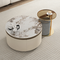 Round Kung Fu Tea Table Combination Light Luxury Modern Living Room Household Size Round Tea Table Multifunctional Tea Table with Stool
