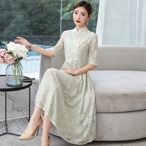 Tang women's top Han suit Chinese women's modified fashion dress medium length medium sleeve Chinese style lifestyle suit summer