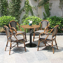 Milk tea shop outside rattan table and chair French rattan chair open-air restaurant dining chair courtyard back chair outdoor Net red chair