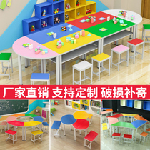 Kindergarten Table And Chairs Children Training Coaching Class Desk Hosting Handmade Table Painting Desk Fine Arts Elementary School Students Table