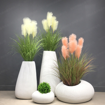 Nordic style glass fiber reinforced plastic floor flowerpot hotel lobby Vase ornaments living room green large reed decorations