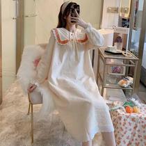 Long sleeve nightgown women Spring and Autumn fashion princess style cute loose large size medium length over the knee outside wear pregnant women skirt